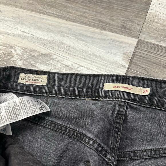 Levis Premium Faded Black Womens 28 Middy Straight Mid Rise Denim Jeans‎ Red Tab - Picture 4 of 14